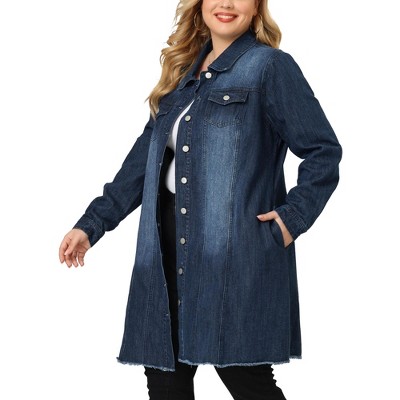 Plus size 2025 long denim coat