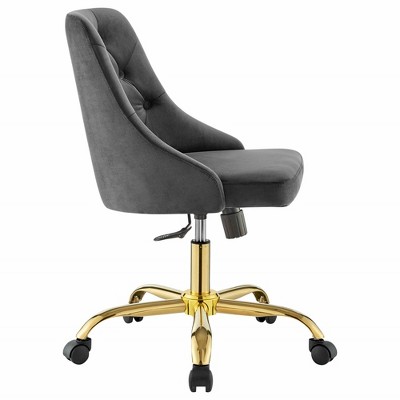 Gold Gray Velvet Swivel Task Chair with Metal Accents