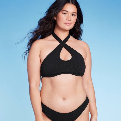 Women's Cross Front Pucker Textured Halter Bikini - Wild Fable™ Black : Target