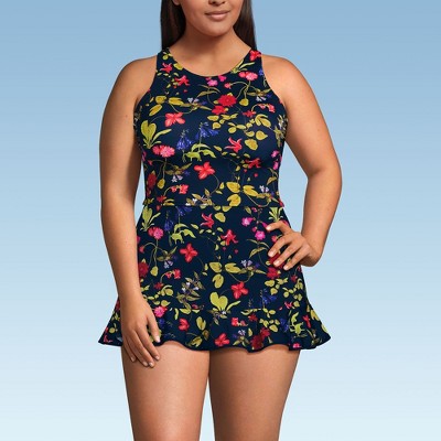 Lands' End Women's Chlorine Resistant High Neck Racerback Midkini Swimsuit Top
