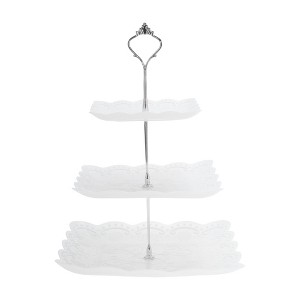Unique Bargains 3 Tier Dessert Cupcake Stand Square with Tiered Serving Tray for Donuts Fruits White Silver Tone - 1 of 4