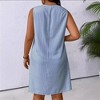 Women's Summer Striped V - Neck Sleeveless Dress Grommet Straps and Pocket Design - 2 of 4
