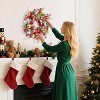 24 in Christmas Wreath, Snow Flocked Outdoor Christmas Wreaths for Front Door, Wreath with Red Gold Balls for Fireplace Window Indoor Decoration - 4 of 4