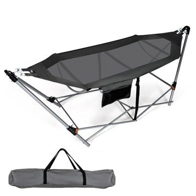 Tangkula Portable Folding Hammock Free Standing Hammock W/ Stand-Folds&Carrying Bag&Anti-Slip Buckle&Storage Pocket