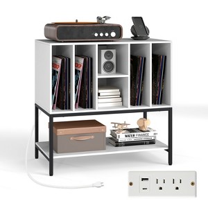 Tangkula Record Player Stand w/Charging Station Vinyl Storage Holder Shelves Metal Frame - 1 of 4