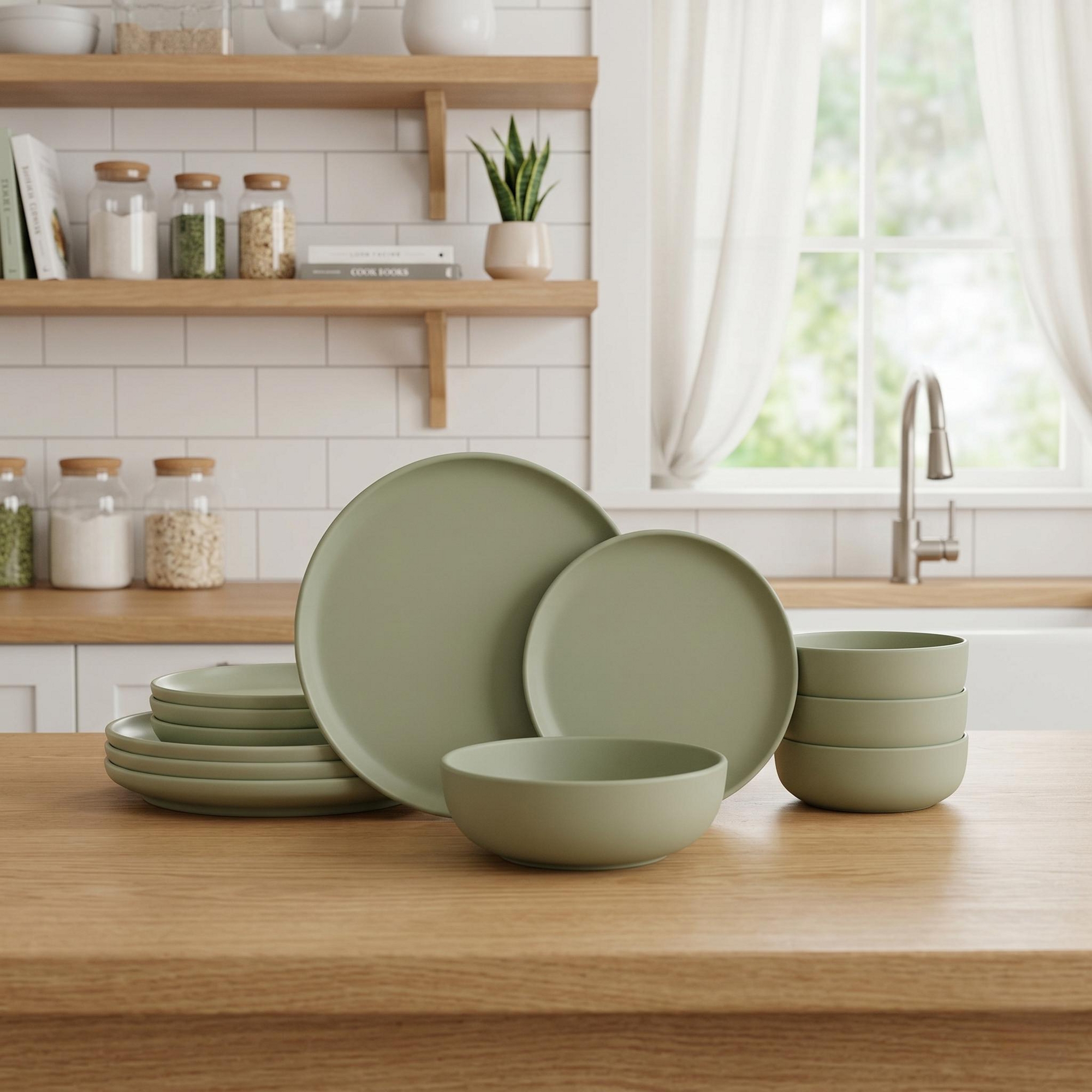 GreenElevate Stoneware Elegance 12-Piece Dinnerware Set for 4, Plates&Bowls, Microwave & Dishwasher Safe, Non-Toxic Matte Glaze, Stackable Dishware