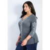 Avenue Women's Plus Size Casey Embellished Detail 3/4 Sleeve Top - image 4 of 4