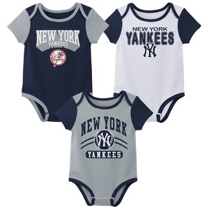 MLB New York Yankees Infant Boys' 3pk White Bodysuit - 1 of 4