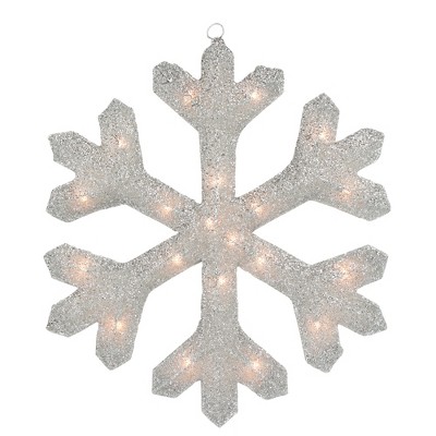 Northlight 20" Silver Lighted Tinsel Christmas Snowflake Window Decor