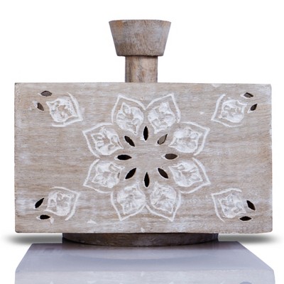 Mela Artisans Spinning Wooden Pen Holder with 4 Compartments White