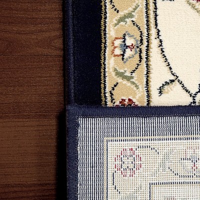 Ivory and Blue Hand-Knotted Synthetic Persian Area Rug