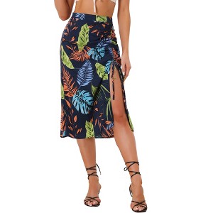 INSPIRE CHIC Women's Summer Beach Flowy Ruched Front Tropical Floral Midi Skirt - 1 of 4