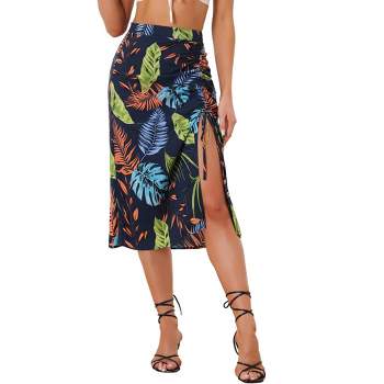 Allegra K Women's Summer Beach Ruched Front Tropical Skirt with Slit