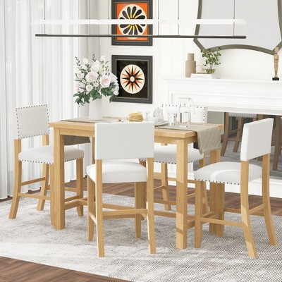 5-Piece Counter Height Dining Set, Classic Elegant Table and 4 Chairs in Espresso and Beige
