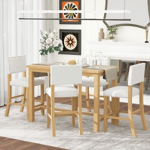 5-Piece Counter Height Dining Set, Classic Elegant Table and 4 Chairs in Espresso and Beige - 1 of 4