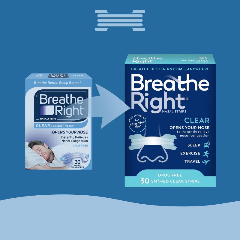 Breathe Right Clear Small/Medium Drug-Free Nasal Strips for Congestion Relief - 30ct, 4 of 10