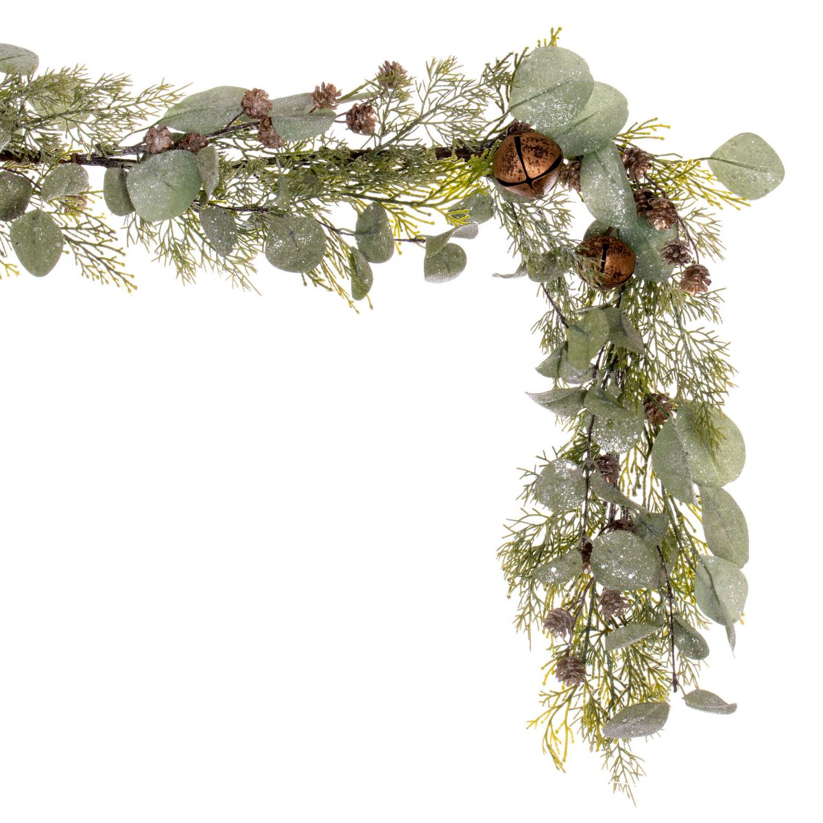 Vickerman Artificial Winter Cedar, Pinecone, Eucalyptus, and Brown Jingle Bell Garland - thumbnail 4