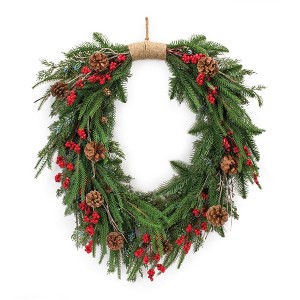 Melrose Mixed Pine Cone Berry Wreath 30"H - 1 of 2