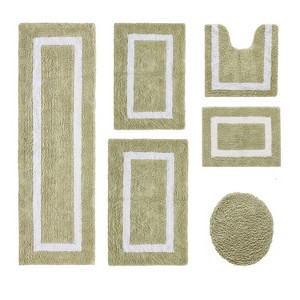 Hotel Bath Rug 100% Premium Cotton Tufted Weave Two Tone Reversible 6 Piece Bathroom Rug Set, Super Soft & Water Absorbent, Machine Washable Bathmat - 1 of 4