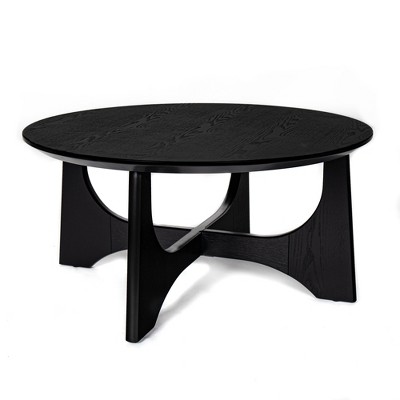 GlasFlength Coffee Tables, Contemporary Curved Base Coffee Table Set, Artistic Appea, Perfect for Family Rooms,Black, 36"*36"*17.5"