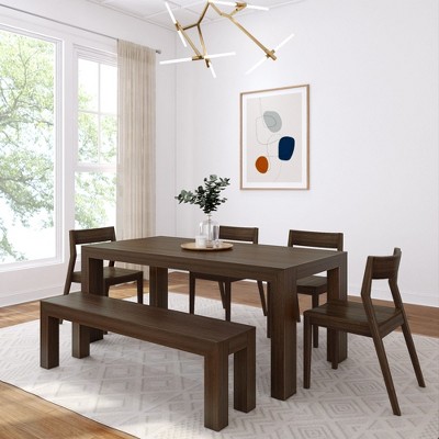 72" Modern Solid Wood Dining Table Set with Bench + 4 Chairs