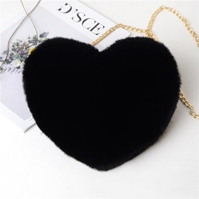 Boersma Plush Heart Shoulder Bag for Women – Soft Chain Crossbody Purse, Valentine's Day Party Clutch, Cute Furry Handbag Gift