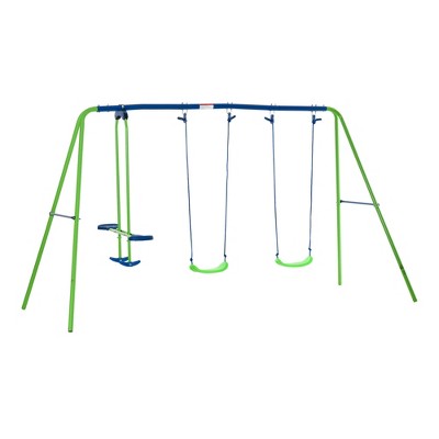 Outsunny Swing Set with Glider, Two Swing Seats and Adjustable Height, Outdoor Sturdy A-Frame Suitable for Playground, Backyard