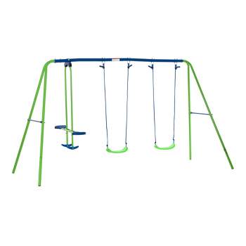 Outsunny Metal Swing Set for Backyard for Ages 3-8