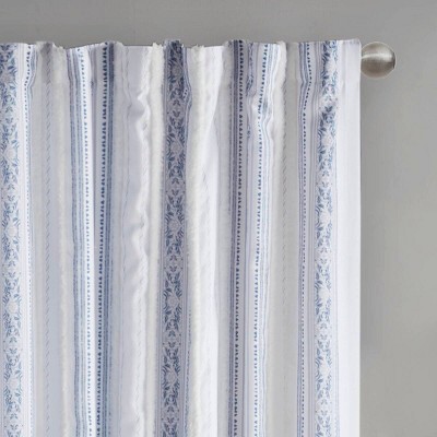 Wikineon Poly Printed Curtain Panel with Tufted Stripe and Lining White/Navy 50x84