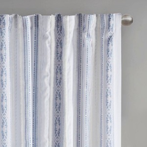 Wikineon Poly Printed Curtain Panel with Tufted Stripe and Lining White/Navy 50x84 - 1 of 4