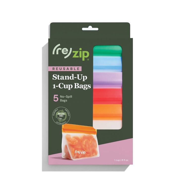 (re)zip Reusable Leakproof Food Storage Stand-Up Snack-sized 1-Cup Bags - 5-pk: BPA-Free, 1 of 8