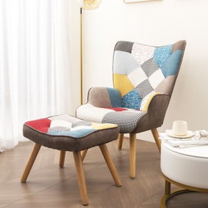 CAVINAS Linen Accent Chair with Curved Tall Backrest and Ottoman,Modern Upholstered Living Room Chairs,Reading Chairs for Living Room - 1 of 4
