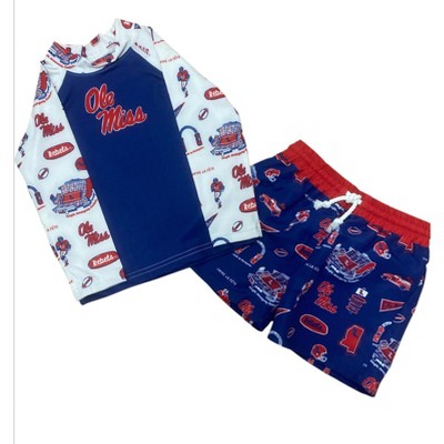 Boy's Kids Ole Miss Swim Trunk And Rashgaurd Set - Vive La Fete