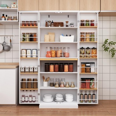 Vynxaria Kitchen Pantry Cabinet White Storage Cabinet Food Pantry with Doors and Adjustable Shelves Freestanding Buffet Cupboards