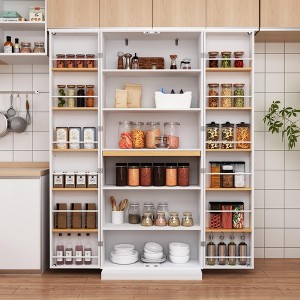 Vynxaria Kitchen Pantry Cabinet White Storage Cabinet Food Pantry with Doors and Adjustable Shelves Freestanding Buffet Cupboards - 1 of 4