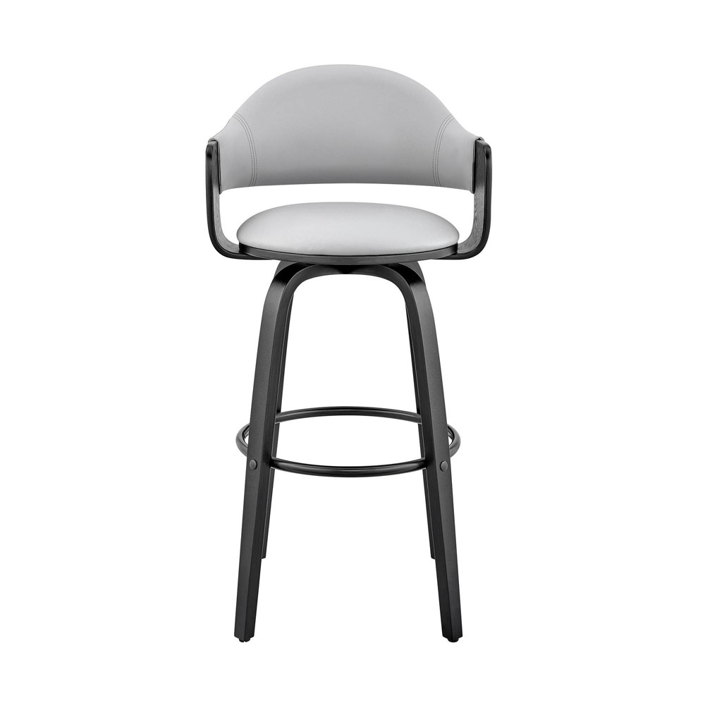 Photos - Chair Armen Living 26" Daxton Counter Height Barstool with Gray Faux Leather Seat Black Finish Frame: Swivel, Curved Back, Footres