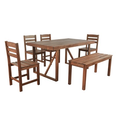CLIHOME 6 Pieces Acacia Wood Outdoor Table and Chair Set, Patio Dining Set for Patio, Balcony, Backyard