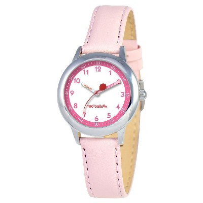 Girls' Red Balloon Stainless Steel Time Teacher Watch - Pink : Target