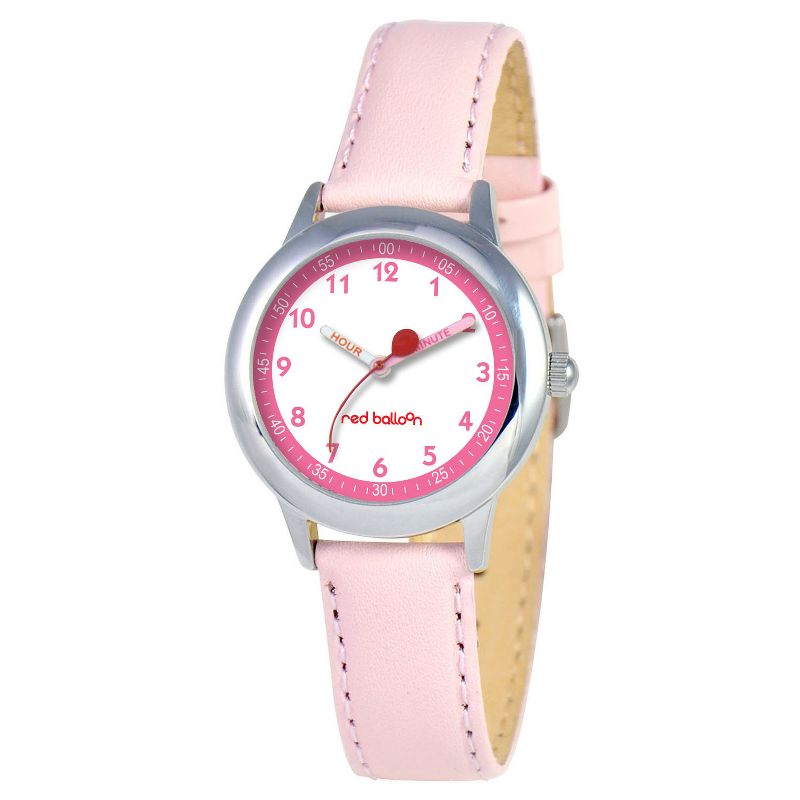 Girls' Red Balloon Stainless Steel Time Teacher Watch - Pink, 1 of 7