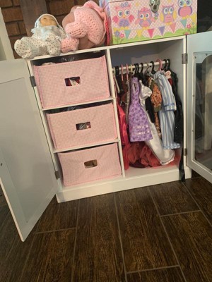 White Mirrored Doll Armoire For Dolls Up To 24 That Comes With 3 Hangers  And Removable Baskets