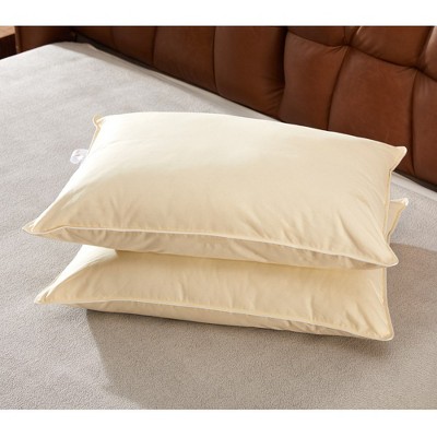 Set of 2 Yellow Organic Kapok Bed Pillows with Cotton Shell