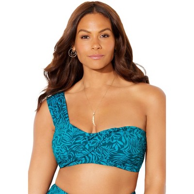 Swimsuits for All Women's Plus Size One Shoulder Bandeau Bikini Top
