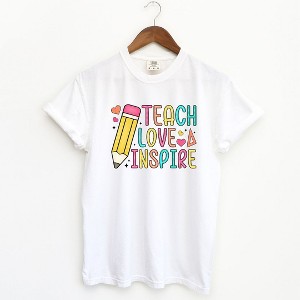 Simply Sage Market Women's Teach Love Inspire Pencil Short Sleeve Garment Dyed Tee - 1 of 2