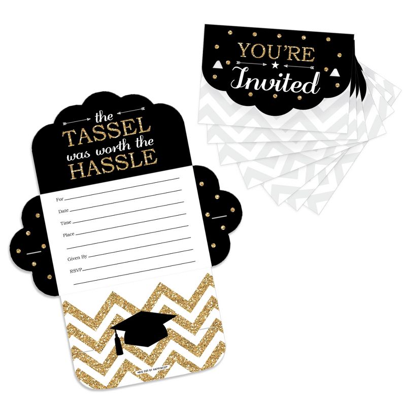 Big Dot of Happiness Tassel Worth The Hassle - Gold - Fill-In Cards - Graduation Party Fold and Send Invitations - Set of 8, 1 of 10
