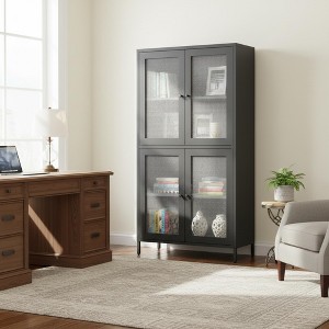 Homy Casa Metal Storage Cabinet with 4 Glass Doors, Tall Display Organizer with Adjustable Shelves, Black - 1 of 4