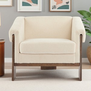 34" Mid-Century Modern Accent Chair with Deep Cushions and Solid Wood Frame - 1 of 4
