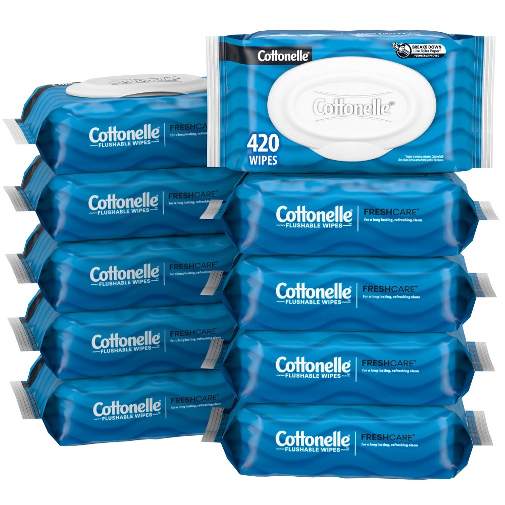 Cottonelle Fresh Care Flushable Wipes  10 Flip-Top Packs  42 Wipes per Pack (420 Total Flushable Wipes) ( Box damaged)