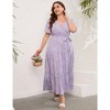 Women Plus Size V Neck Wrap Maxi Dress High Waist Ruffle Summer Casual Dress with Belt Short Sleeve - 2 of 4