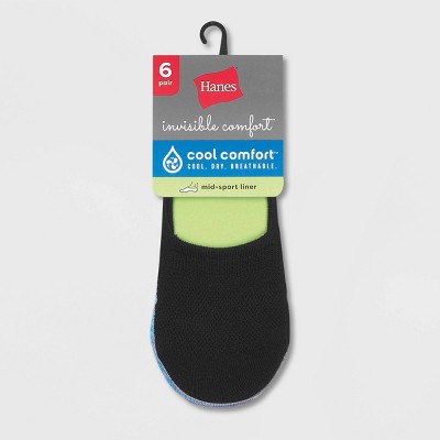 Hanes Women's Extended Size Invisible Comfort 6pk Sneaker Cut Liner Socks - Black 8-12