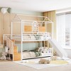 Twin Over Twin House Bunk Bed with Slide, Storage Stairs, and Shelf, Metal Frame Playhouse Bed for Kids Room - 3 of 4